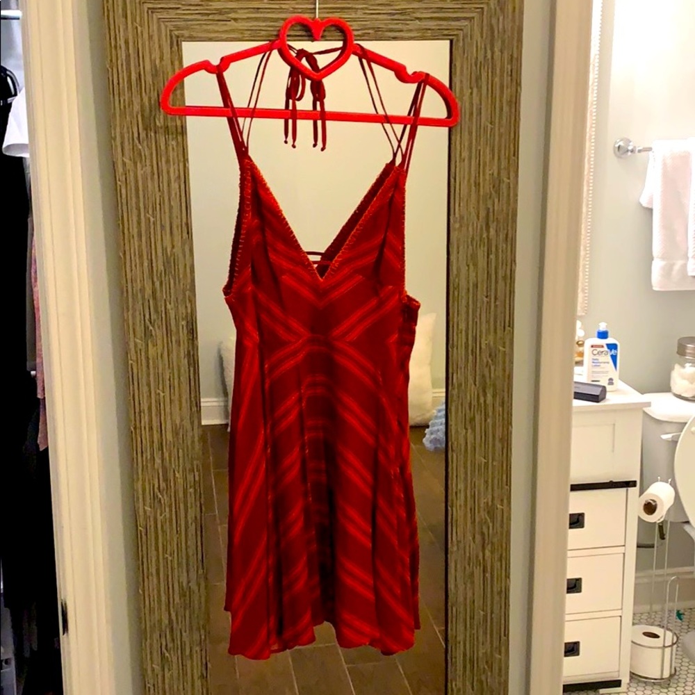 STRIPE PATTERN RED SKATER DRESS